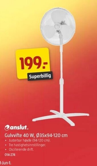 Jula Anslut Gulvvifte 40 W, Ø35x94-120 cm tilbud