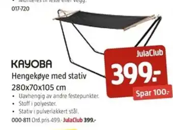 Jula Kayoba Hengekøye med stativ 280x70x105 cm tilbud