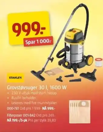 Jula Stakley Grovstøvsuger 30 l, 1600 W tilbud