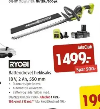 Jula Ryobi Batteridrevet hekksaks 18V, 2 Ah 550 mm tilbud
