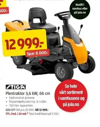 Jula Tiga Plentraktor 3,6 kW, 66 cm tilbud
