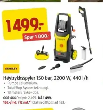 Jula Stakley Høytrykksspyler 150 bar, 2200 W, 440 l/h tilbud