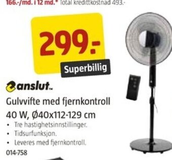 Jula Anslut Gulvvifte med fjernkontroll 40 W, Ø40x112-129 cm tilbud