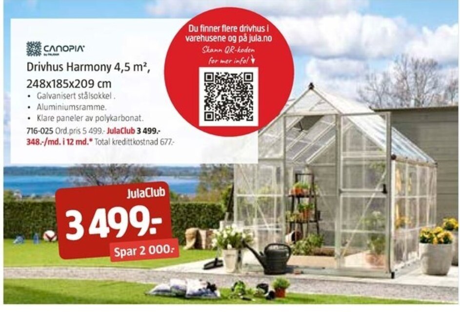 Jula Canopia Drivhus Harmony 4,5 m², 248x185x209 cm tilbud