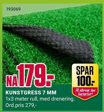 Europris KUNSTGRESS 7 MM tilbud