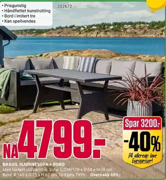 Europris Brasil hjørnesofa + bord tilbud