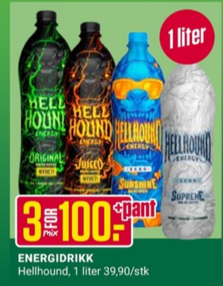 Europris Hellhound energidrikk tilbud