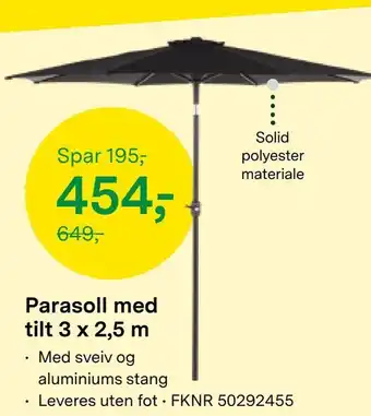 Felleskjøpet Parasoll med tilt 3 x 2,5 m tilbud