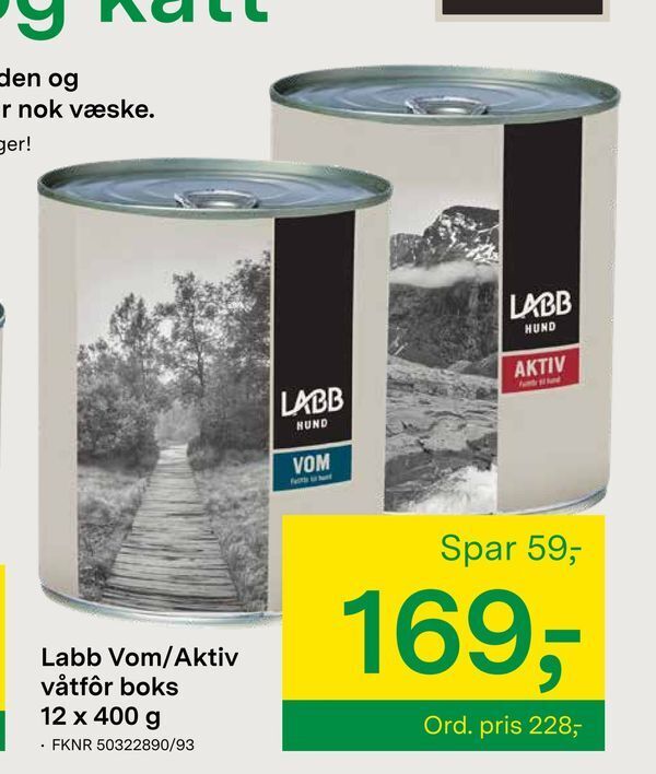 Felleskjøpet Labb Vom/Aktiv våtfôr boks 12 x 400 g tilbud