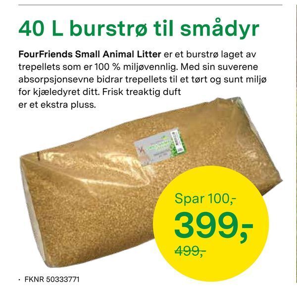 Felleskjøpet 40 L burstrø til smådyr tilbud