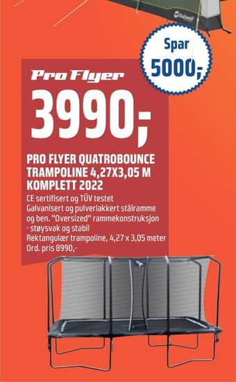 Coop Obs Pro flyer quatrobounce trampoline 4,27x3,05 m komplett 2022 tilbud