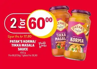 Coop Extra Patak's korma/ tikka masala sauce tilbud