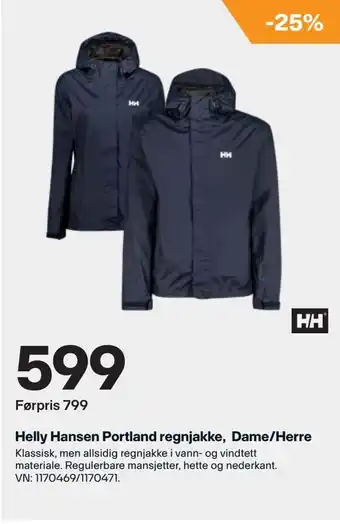 XXL Sport Helly Hansen Portland regnjakke, Dame/Herre tilbud