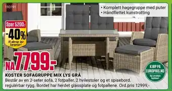 Europris Koster Sofagruppe Mix Lys Grå tilbud