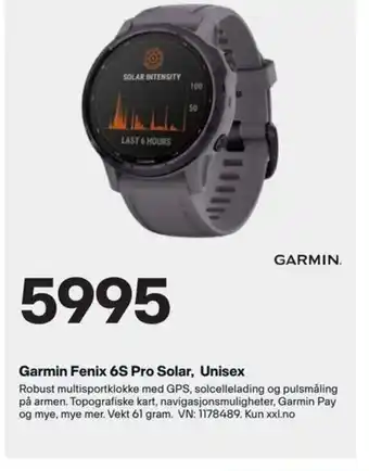 XXL Sport Garmin Fenix 6S Pro Solar Unisex tilbud