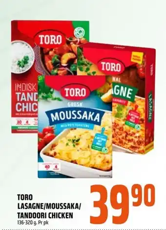 Coop Obs Toro lasagne/moussaka/tandoori chicken tilbud