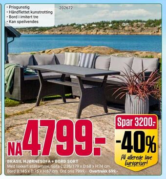 Europris Brasil hjørnesofa + bord sort tilbud