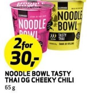 Bunnpris Noodle Bowl Tasty Thai Og Cheeky Chili tilbud