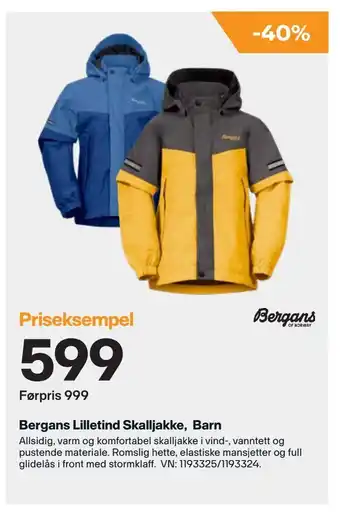 XXL Sport Bergans Lilletind Skalljakke, Barn tilbud