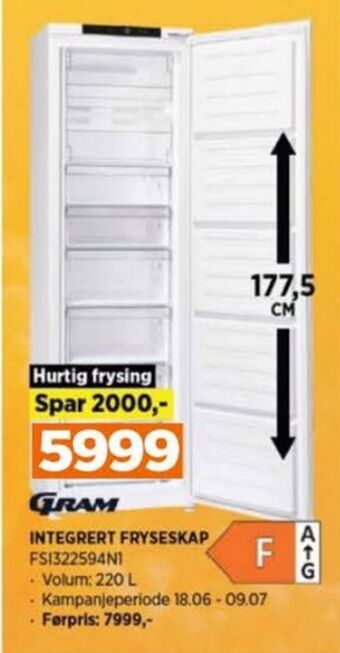 POWER Gram fryseskap tilbud