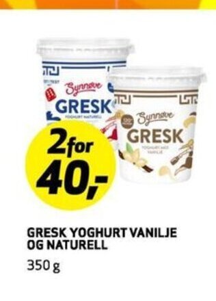 Bunnpris Gresk Yoghurt Vanilje Og Naturell tilbud