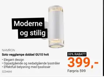 Elektroimportøren NAMRON soto vegglampe dobbel GU10 hvit tilbud