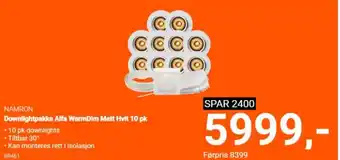 Elektroimportøren Namron Downlightpakke Alfa Warmdim Matt Hvit 10pk tilbud