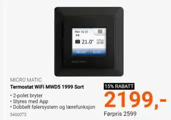 Elektroimportøren MICRO MATIC Termostat Wifi MWD5 1999 Sort tilbud