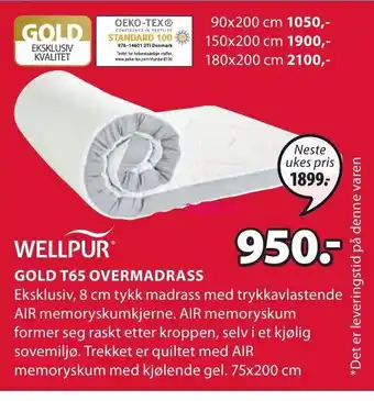 JYSK Wellpur Gold T65 Overmadrass tilbud