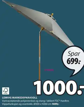 JYSK Lemvig Markedsparasol tilbud