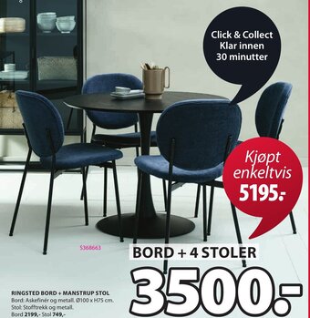 JYSK Ringsted Bord + Manstrup Stol tilbud
