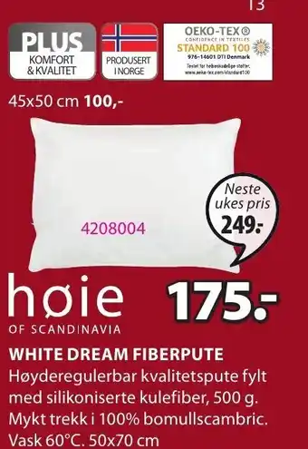 JYSK Høie White Dream Fiberpute tilbud