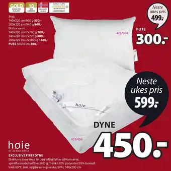 JYSK Høie Exclusive Fiberdyne tilbud