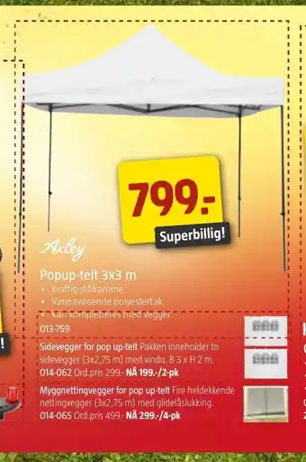 Jula Popup-Telt 3 x 3 m tilbud