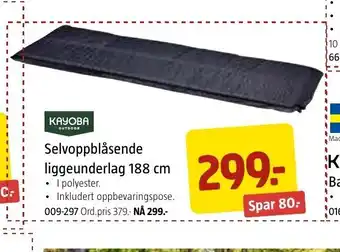 Selvoppblåsende Liggeunderlag 188 cm