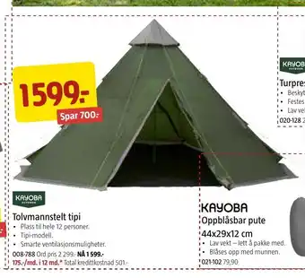 Jula Tolvmannstelt Tipi tilbud