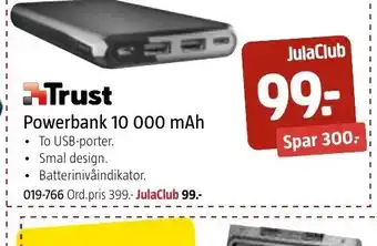 Jula Trust Powerbank 10 000 Mah tilbud