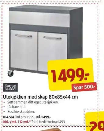 Utekjøkken Med Skap 80x85x44 cm
