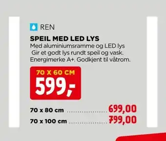 jem & fix REN speil med led lys tilbud