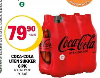 Coop Extra Coca-Cola Uten Sukker 6pk tilbud