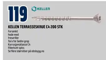 Obs Bygg Kellen Terrasseskrue C4 200 STK tilbud