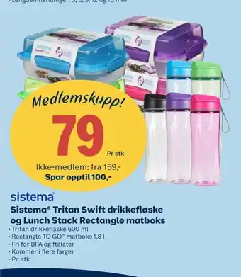 Coop Obs Sistema Tritan Swift Drikkeflaske Og Lunch Stack Rectangle Matboks tilbud