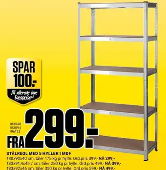 Stålreol Med 5 Hyller I Mdf