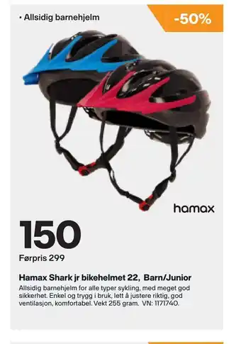 XXL Sport Hamax Shark jr bikehelmet 22, Barn/Junior tilbud