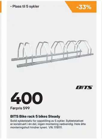 XXL Sport BITS Bike rack 5 bikes Steady tilbud
