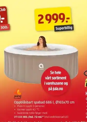 Jula Oppblåsbart Spabad 686 i, 165x70 cm tilbud