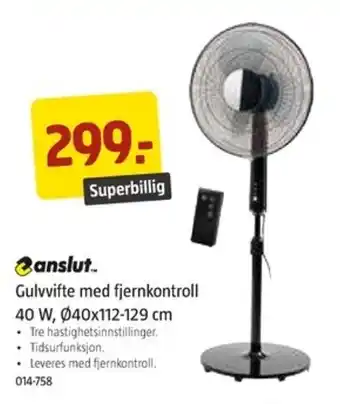 Jula ANSLUT gulvvifte med fjernkontroll 40 W, Ø40x112-129 cm tilbud