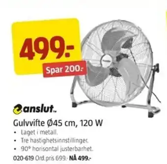 Jula ANSLUT gulvvifte Ø45 cm, 120 W tilbud