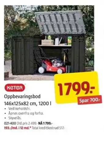 Jula KETER oppbevaringsbod 146x125x82 cm, 1200 I tilbud