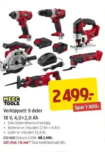 Jula MEEC TOOLS verktøtsett 9 deler 18 V, 4,0+2,0 Ah tilbud